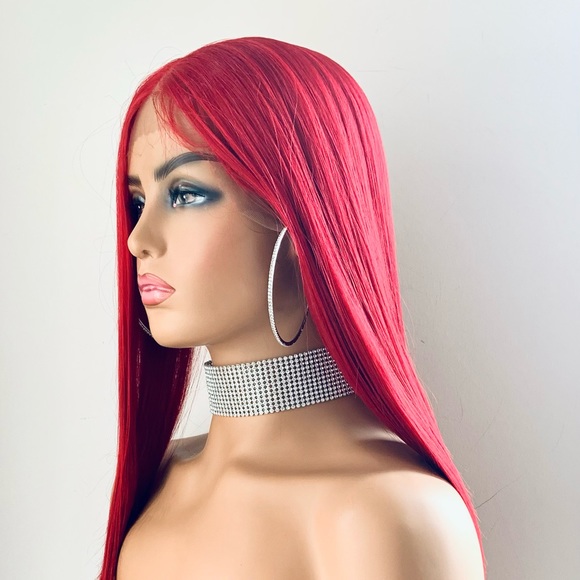 26” Red Long & Straight Lace Front Synthetic Wig - Picture 9 of 12